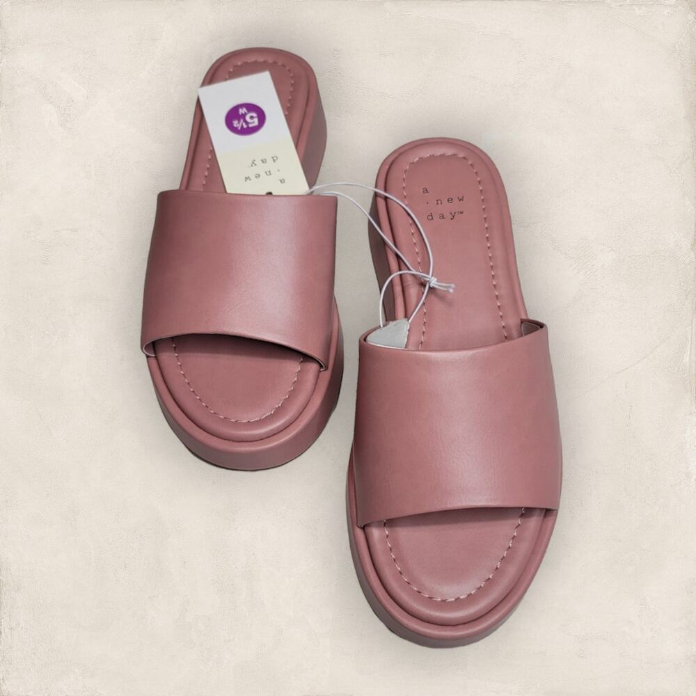 a new day Carlita Pink Wedge Slide-On Sandals Size 5.5W